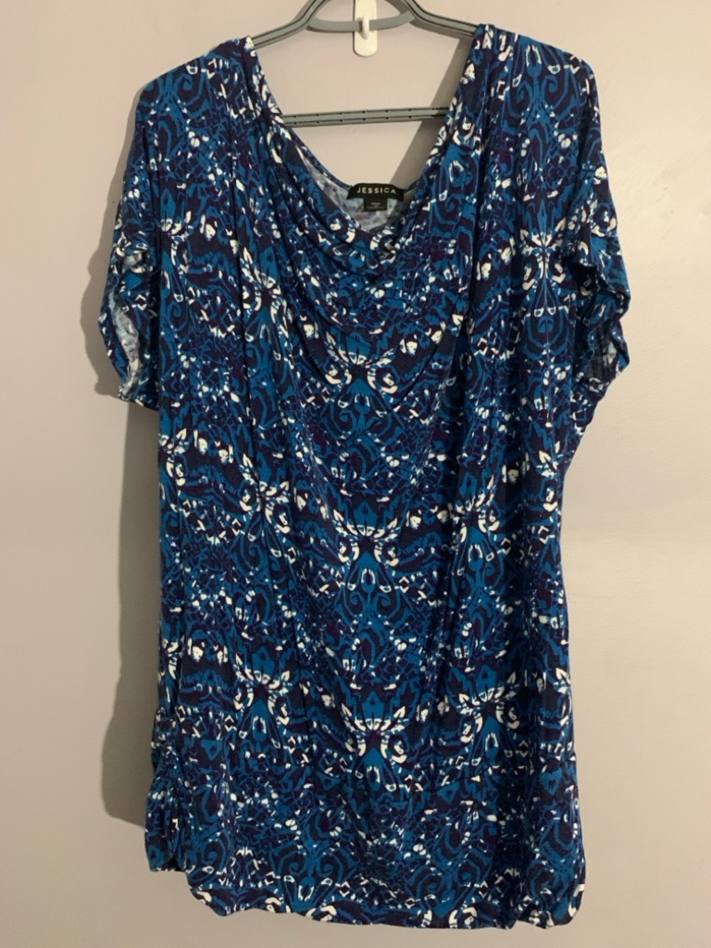 Jessica Blue Abstract Print Cowl Neck Blouse 2X 22W